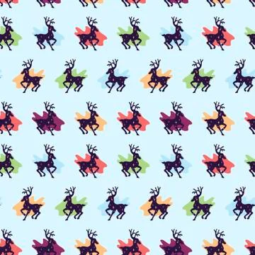 Seamless pattern from stars and deer, a silhouette with stars inside. Vector Stock Illustration