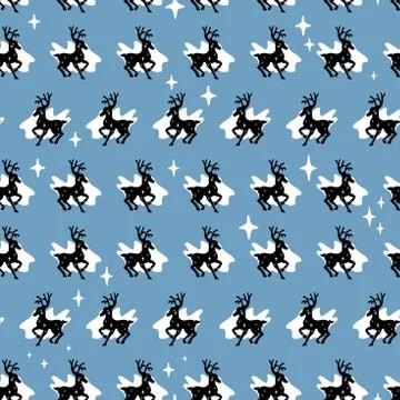Seamless pattern from stars and deer, silhouette with stars inside. Vector Stock Illustration