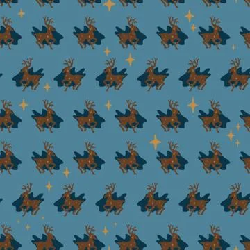Seamless pattern from stars and deer, a silhouette with stars inside. Vector Stock Illustration