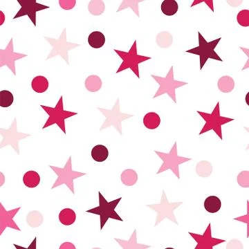 Seamless pattern with stars and dots in pink shades Stock Illustration