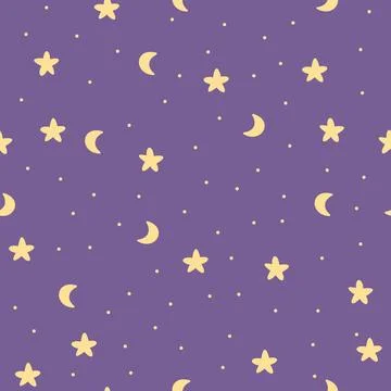 Seamless pattern with stars and moon on a violet background Stock Illustration