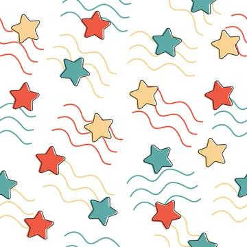 Seamless pattern with stars and waves Stock Illustration