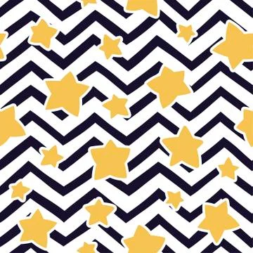 Seamless pattern with stars and zigzag pattern. Vector template. 스톡 일러스트