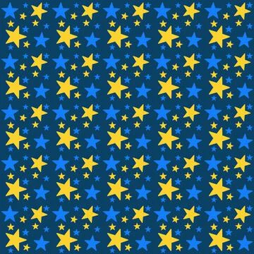 Seamless pattern with stars on a blue background. Blue and yellow stars of di Stock Illustration