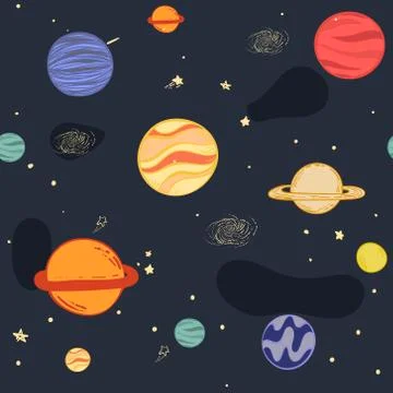 Seamless pattern with stars, constellations, planets and hand drawn elements. Stock Illustration