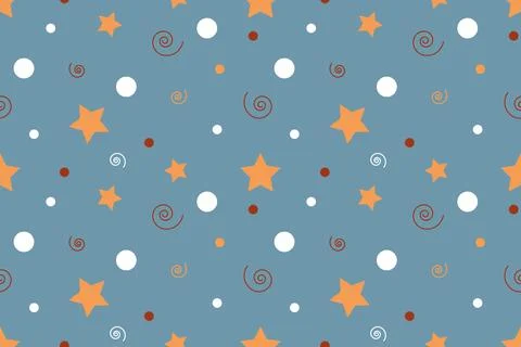 Seamless pattern with stars, dots, and spiral Stock Illustration