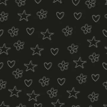 Seamless pattern with stars hearts and flowers Stock Illustration