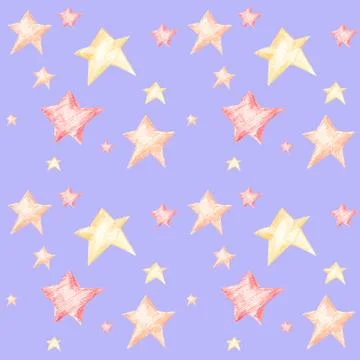 Seamless pattern with stars on lilac background. Stock Illustration