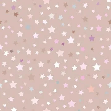 Seamless pattern with stars, pink, beige background. Vector Stock Illustration