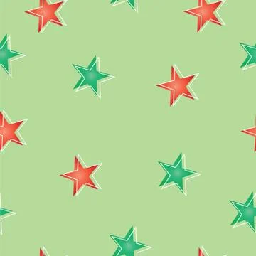 Seamless pattern with stars in red and green colors Stock Illustration