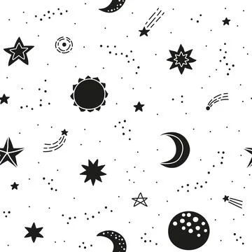 Seamless pattern with stars, sun and moon. Stock Illustration