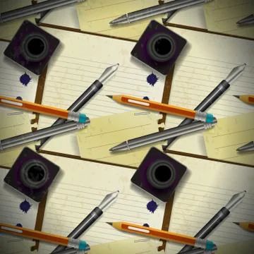 Seamless pattern of stationery, ink and notepad Stock Illustration