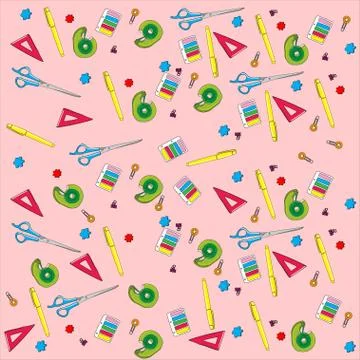 Seamless pattern of stationery painted in the style of Doodle Stock Illustration