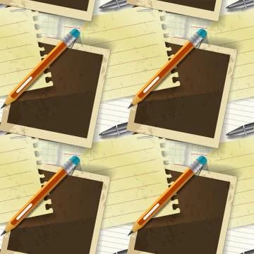 Seamless pattern of stationery, pen and paper Illustrazione stock