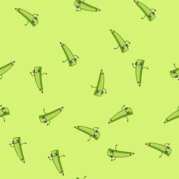 Seamless pattern stationery pen character cartoon vector 스톡 일러스트