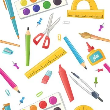 Seamless pattern of stationery for school. Stock Illustration