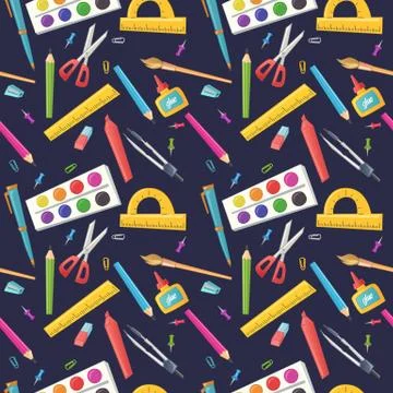 Seamless pattern of stationery for school. Stock Illustration