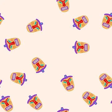 Seamless pattern statue tiki mask cartoon vector Stock Illustration