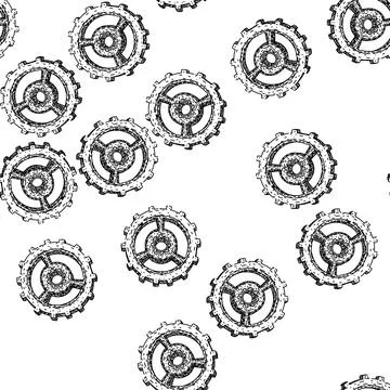 Seamless pattern steam gears steampunk sketch hand drawn Illustrazione stock