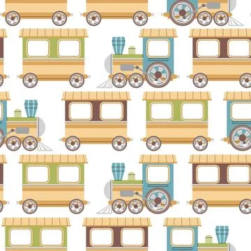 Seamless pattern with a steam locomotive in flat style. Childish illustration Stock Illustration