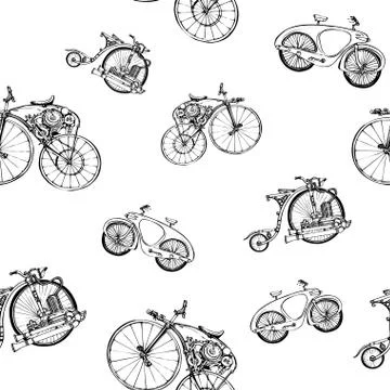 Seamless pattern steampunk with old bicycle. Vector illustration retro bike Stock Illustration