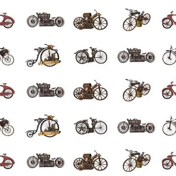 Seamless pattern steampunk with old bicycle. Seamless pattern can be used for Stock Illustration