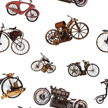 Seamless pattern steampunk with old bicycle. Seamless pattern can be used for Stock Illustration