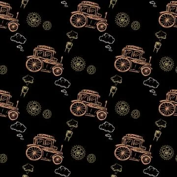 Seamless pattern Steampunk with old car 스톡 일러스트