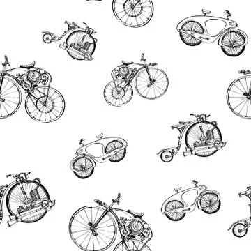 Seamless pattern steampunk with old retro bicycle Stock Illustration