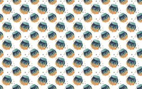Seamless pattern with Steel cauldron with boiling green magic potion Stock Illustration