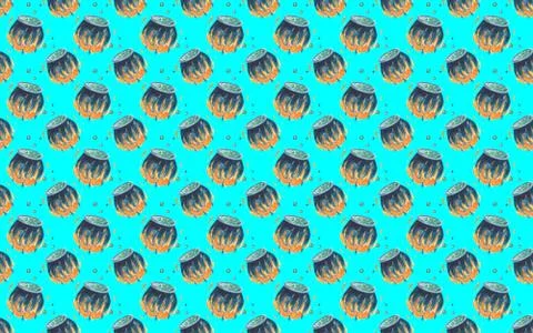 Seamless pattern with Steel cauldron with boiling green magic potion Stock Illustration