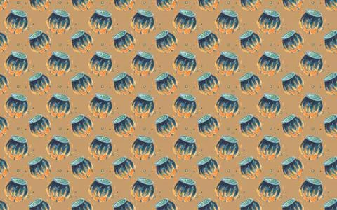 Seamless pattern with Steel cauldron with boiling green magic potion Stock Illustration