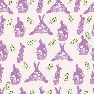 Seamless pattern of stencil rabbits in the grass Stock Illustration
