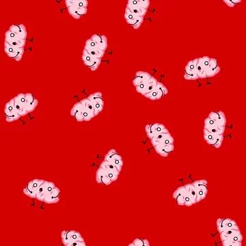Seamless pattern sticker brain character cartoon vector Illustrazione stock