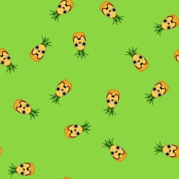 Seamless pattern sticker pineapple character cartoon vector Stock Illustration