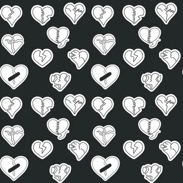 Seamless pattern with stickers of a broken heart symbol Stock-Illustration