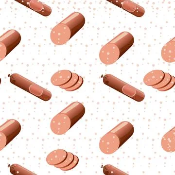 Seamless pattern of sticks of sausage with chopped pieces. Vector illustration Stock Illustration