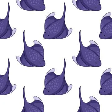 Seamless pattern of stingray fish in cartoon style. For undersea textile Stock Illustration