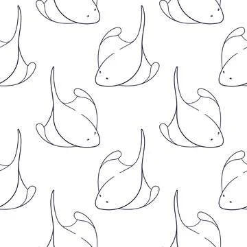 Seamless pattern of stingray fish in line art style. For undersea textile Stock Illustration
