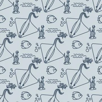 Seamless pattern with stingrays and fishs Stock Illustration