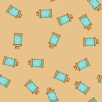 Seamless pattern stitch thread spool cartoon vector Stock Illustration