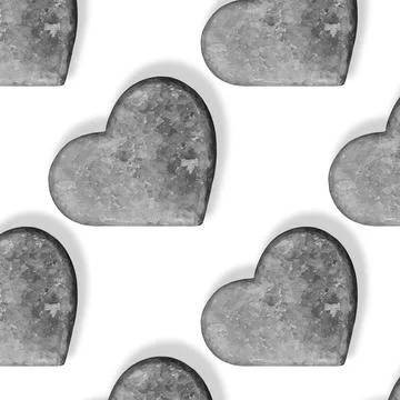 Seamless pattern with stone hearts on white. Stock Illustration