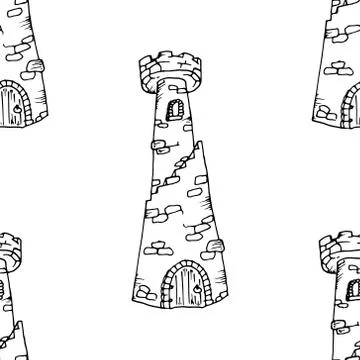 Seamless pattern of a stone tower. Vector illustration of a seamless stone to Stock Illustration