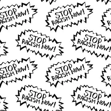 Seamless pattern . Stop racism - vector lettering doodle handwritten on theme Illustrazione stock