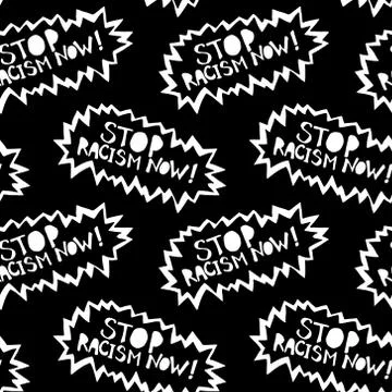 Seamless pattern . Stop racism - vector lettering doodle handwritten on theme Illustrazione stock
