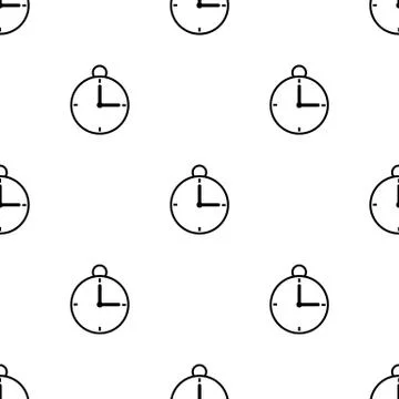 Seamless pattern with stopwatch icon on white background. Time symbol. Vector Illustrazione stock
