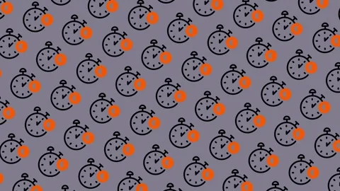 Seamless Pattern of Stopwatches with Orange Accents on Gray Background. Stock Footage 325391333