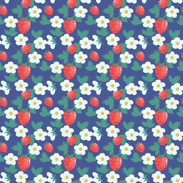 Seamless pattern with strawberries and berries on a dark background. Sample d Stock Illustration