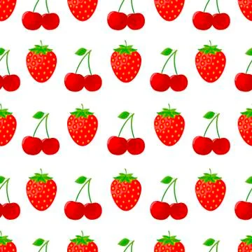 Seamless pattern with strawberries and cherries Stock Illustration