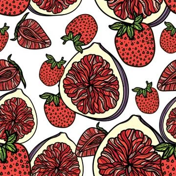 Seamless pattern with strawberries and figs. Illustrazione stock
